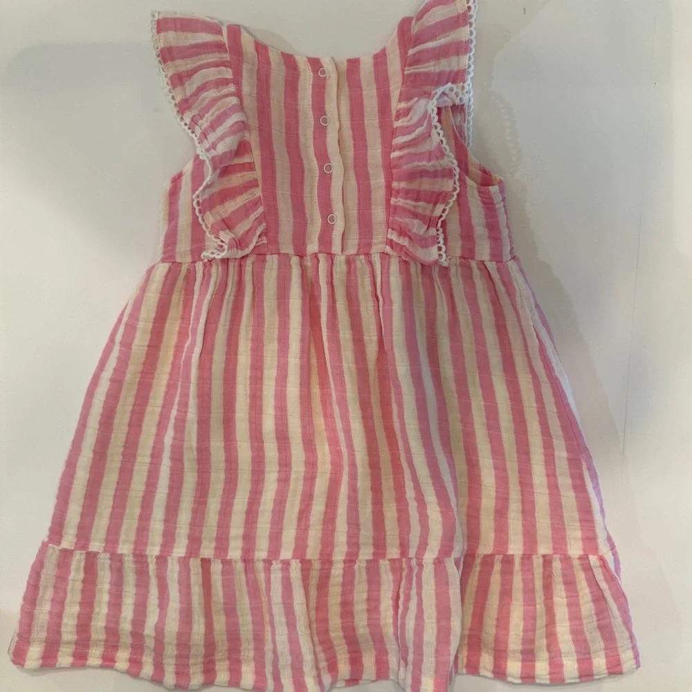 Angel Dear Pink Stripe Ruffle Dress 4T NWOT Cotton Muslin Lined - Picture 2 of 6